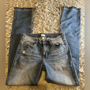 Sneak Peak Distressed Split Hem Boot Cut Jeans